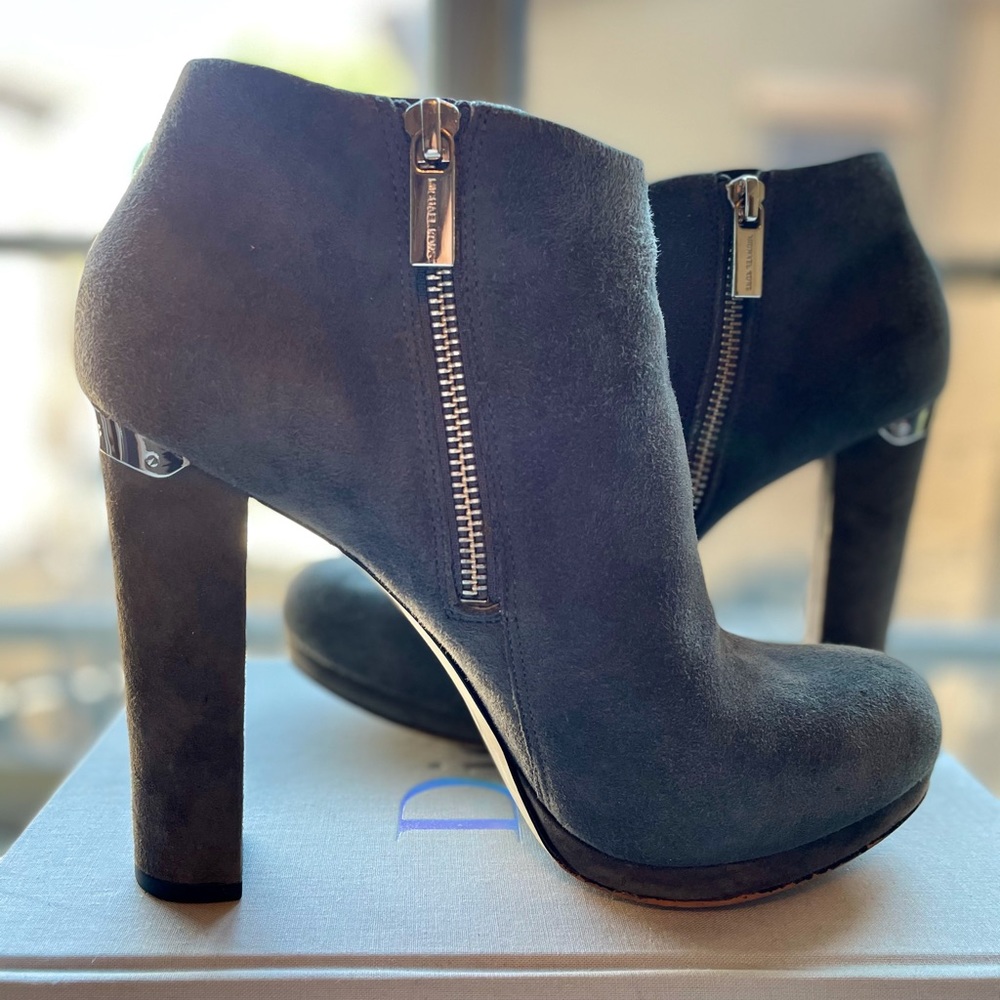Grey suede platform ankle booties - Picture 4 of 6